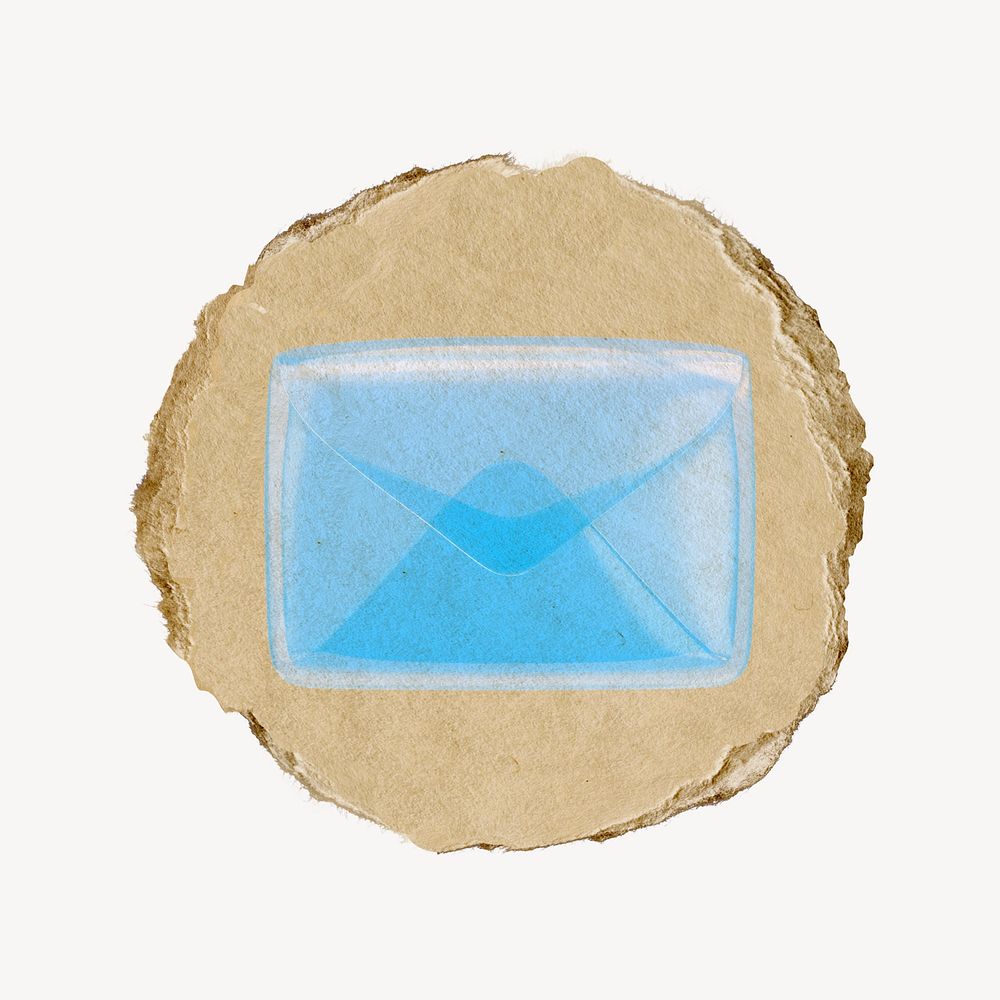Envelope, email icon sticker, ripped paper badge psd