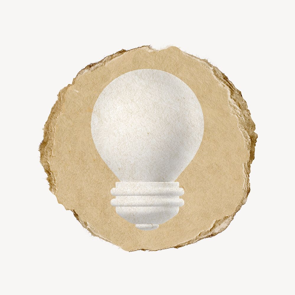 Light bulb icon, ripped paper badge