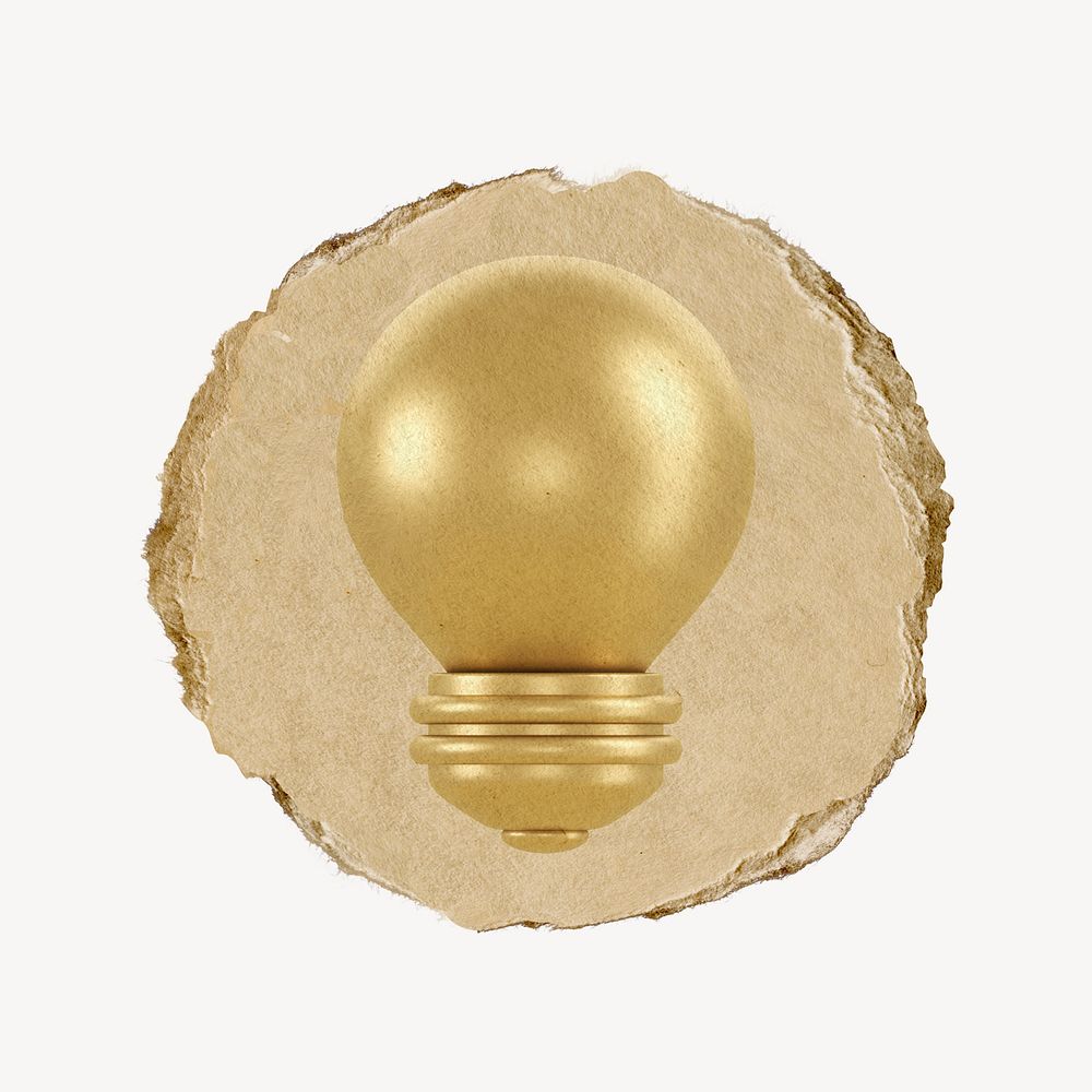 Light bulb icon, ripped paper badge