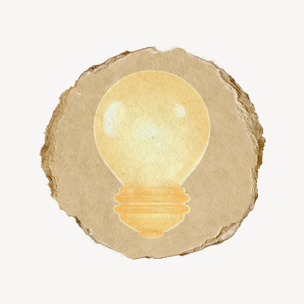 Light bulb icon sticker, ripped paper badge psd