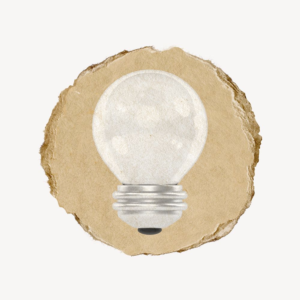 Light bulb icon sticker, ripped paper badge psd