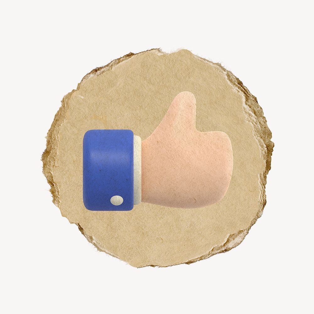 Thumbs up icon sticker, ripped paper badge psd