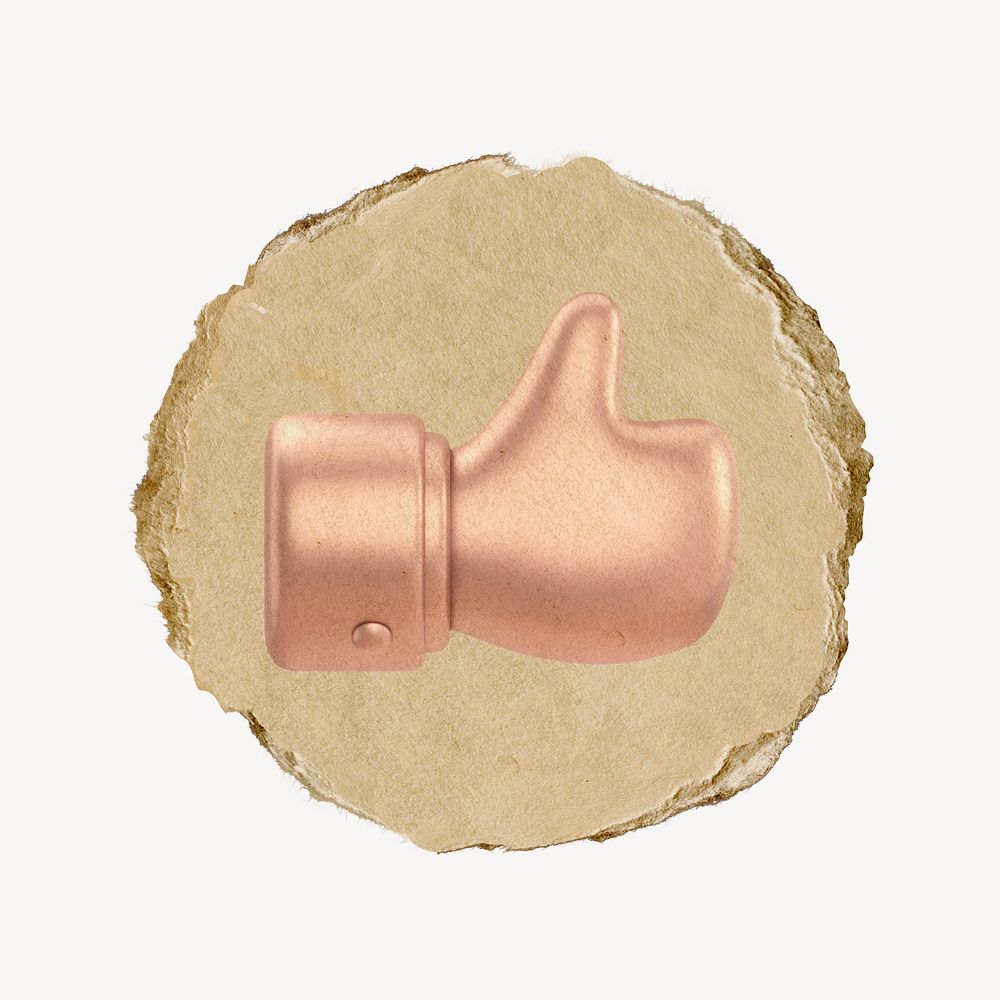 Thumbs up icon sticker, ripped paper badge psd