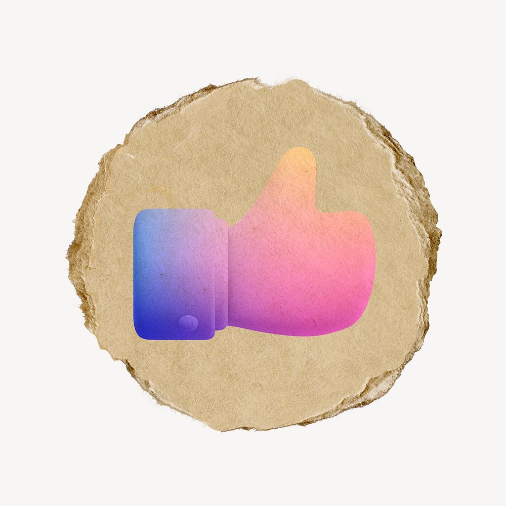 Thumbs up icon sticker, ripped paper badge psd