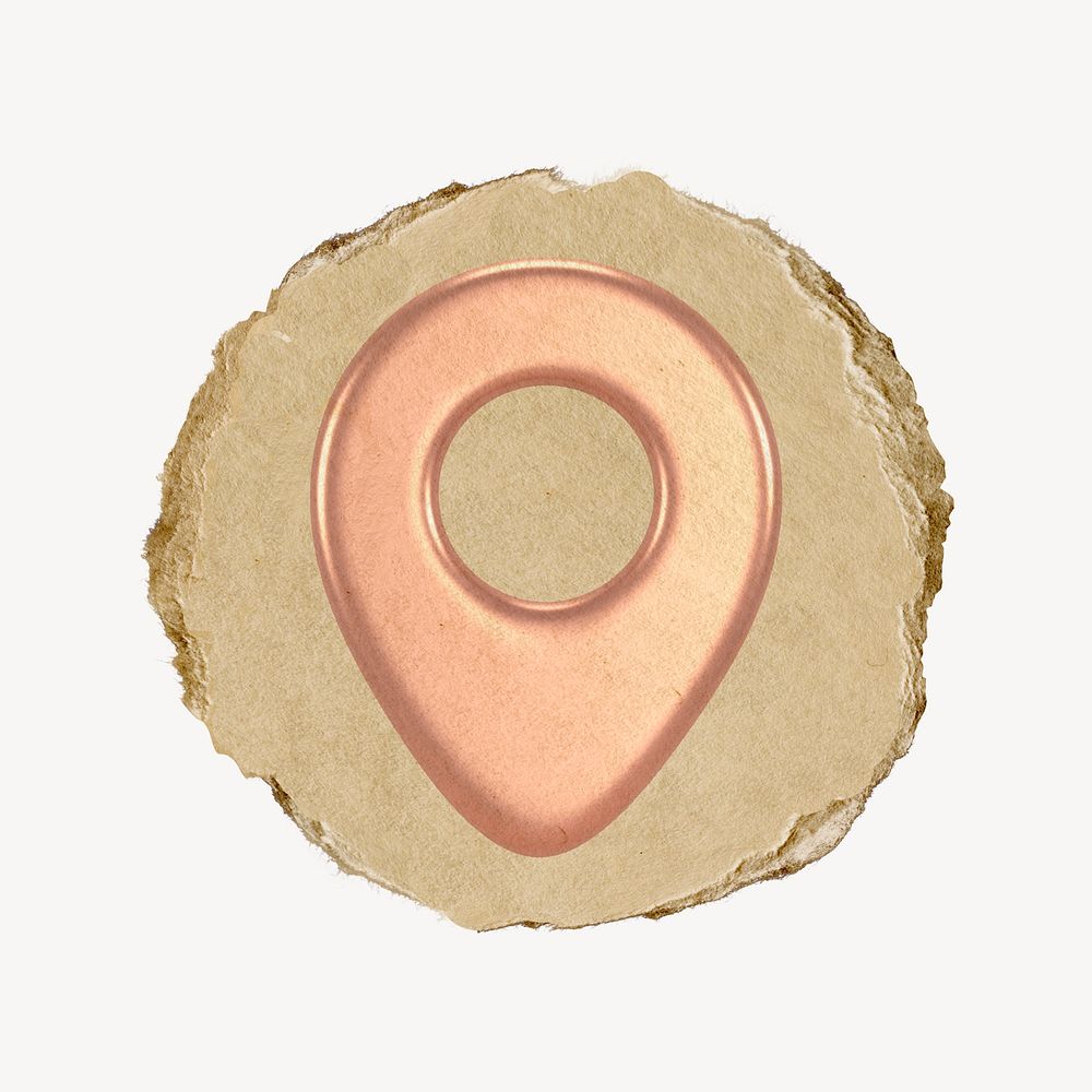 Location pin icon, ripped paper badge