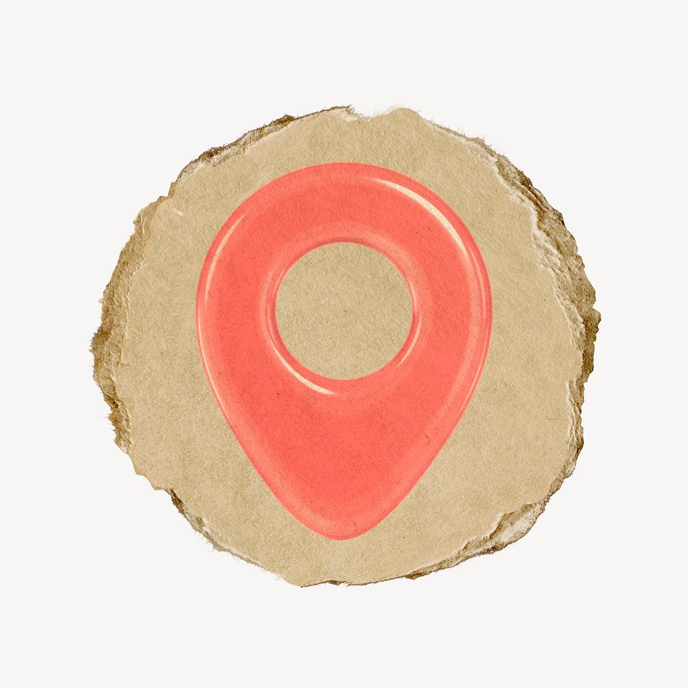 Location pin icon sticker, ripped paper badge psd