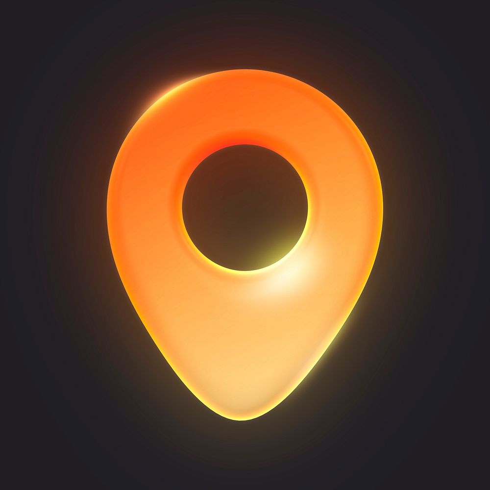 Location pin icon, neon 3D rendering illustration