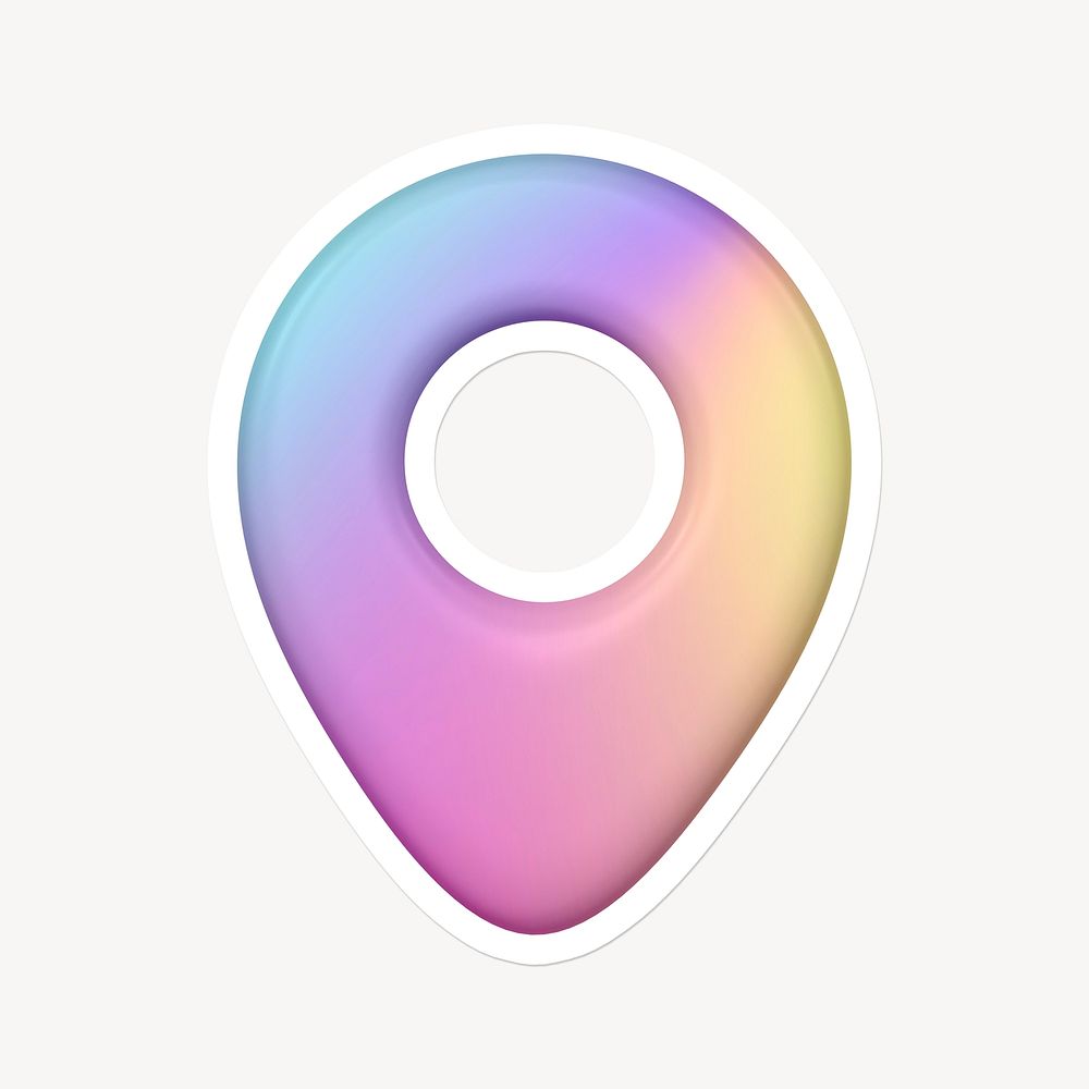 Holographic location pin icon sticker with white border
