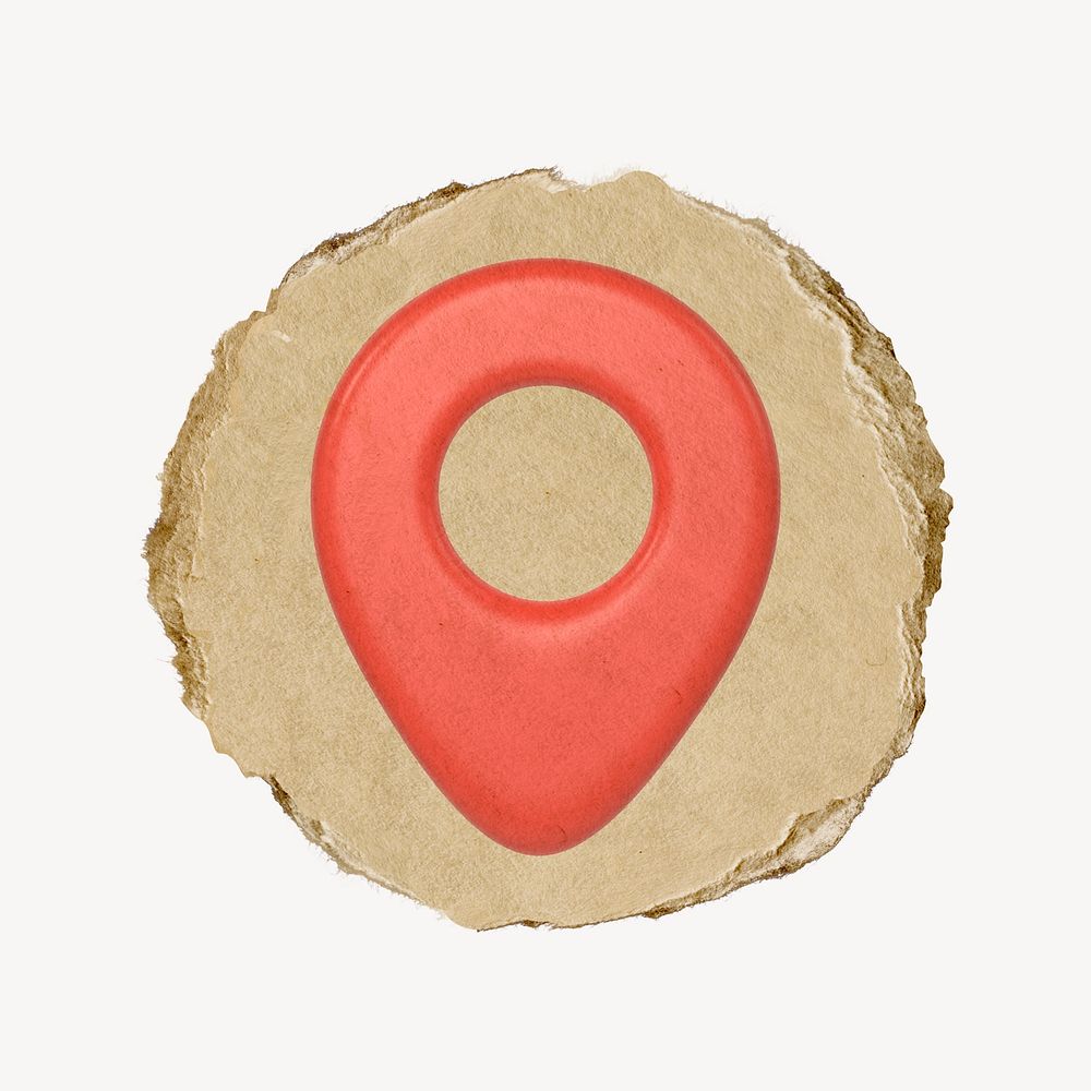 Location pin icon sticker, ripped paper badge psd