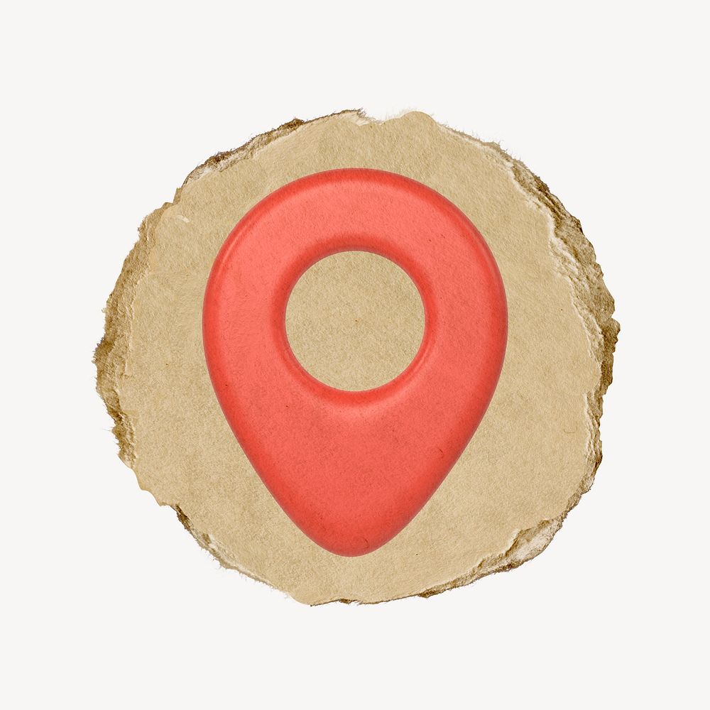 Location pin icon, ripped paper badge