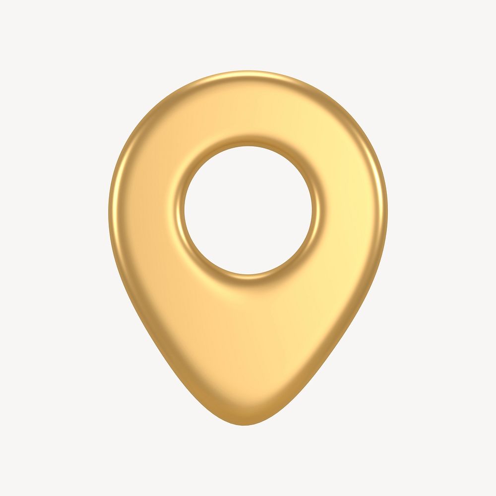 Gold location pin 3D icon sticker psd