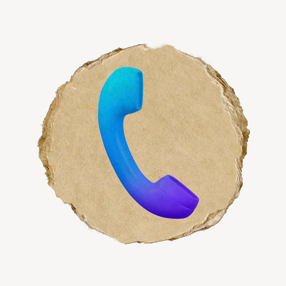 Telephone, contact icon sticker, ripped paper badge psd