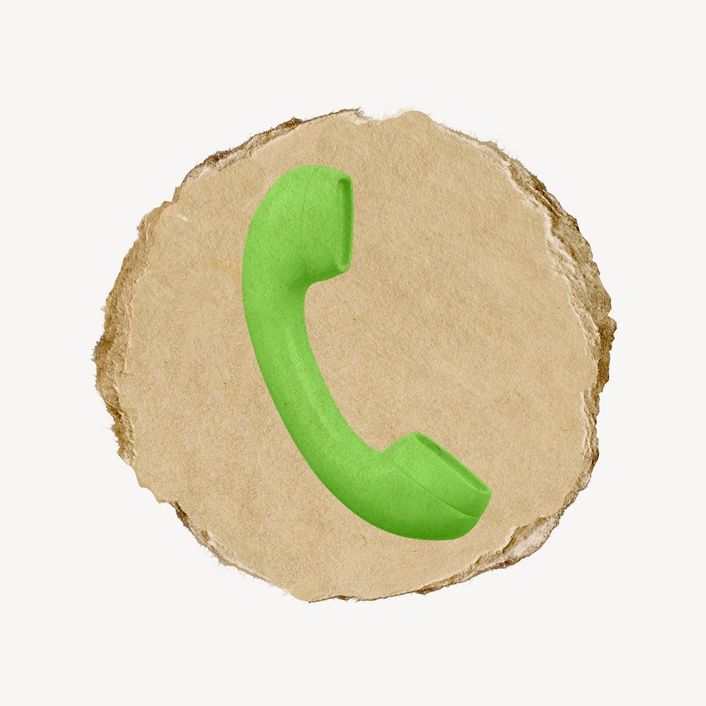 Telephone, contact icon, ripped paper badge