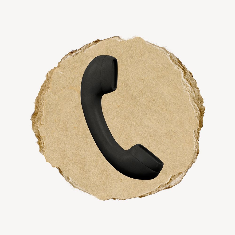Telephone, contact icon, ripped paper badge