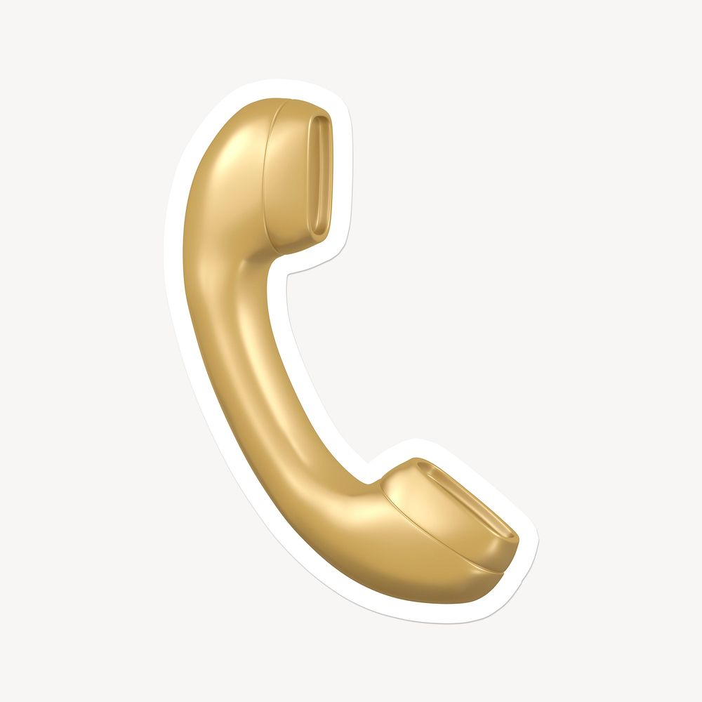Gold telephone, contact icon sticker with white border