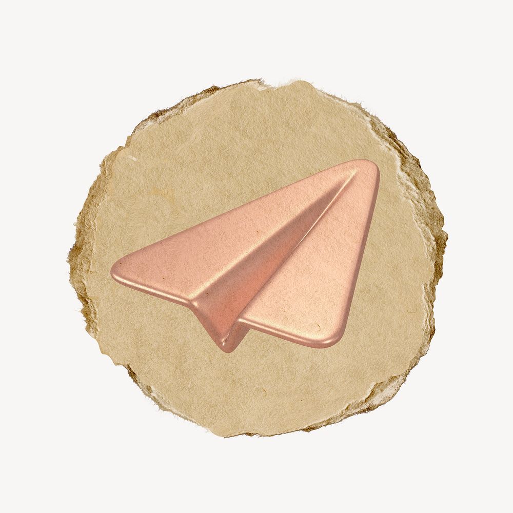 Paper plane icon sticker, ripped paper badge psd