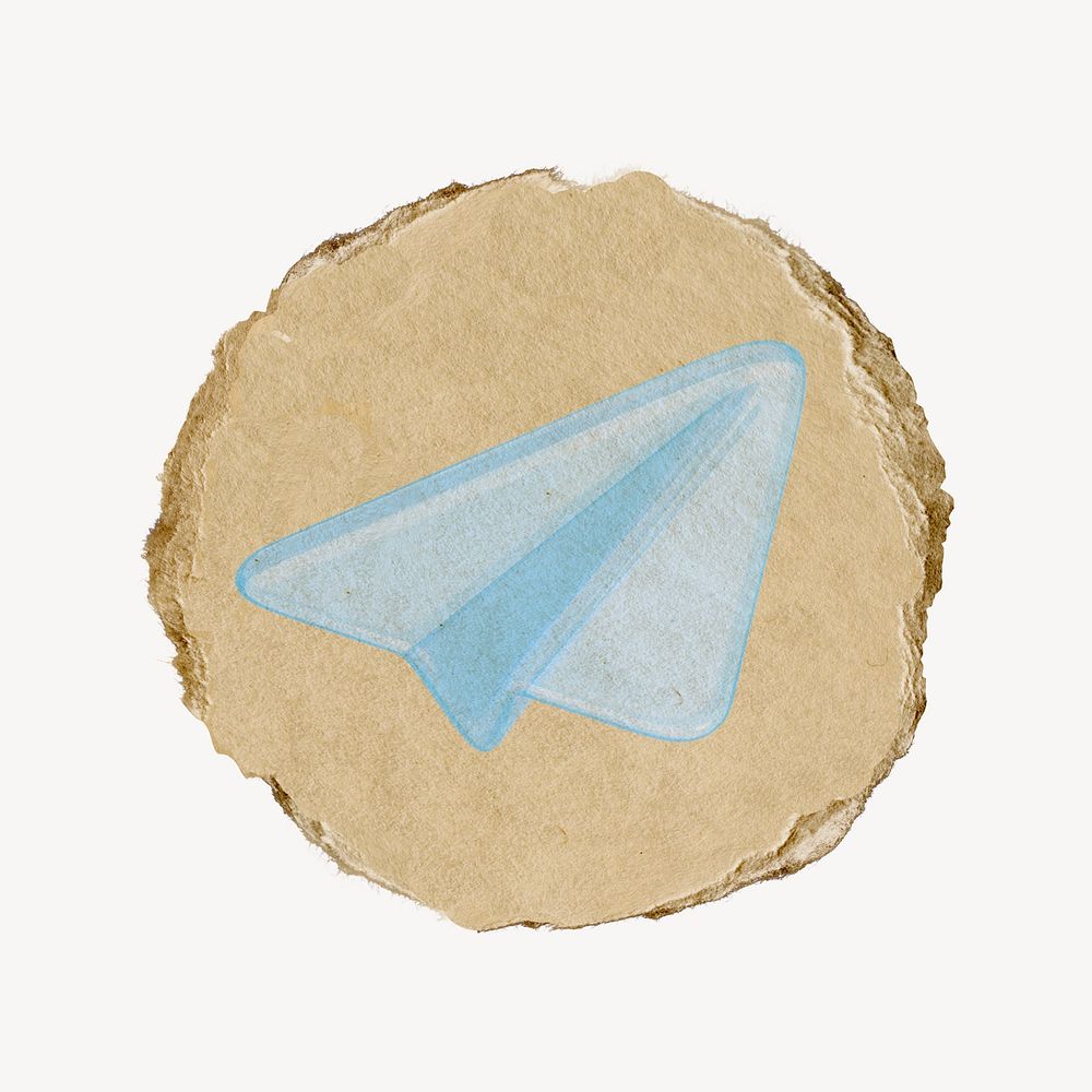 Paper plane icon sticker, ripped paper badge psd