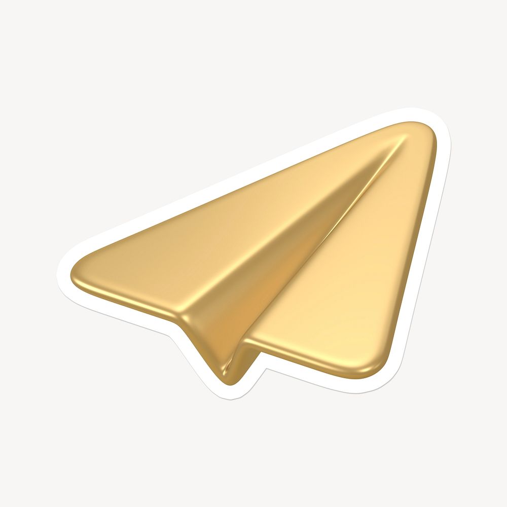 Paper plane, direct message icon, gold sticker with white border