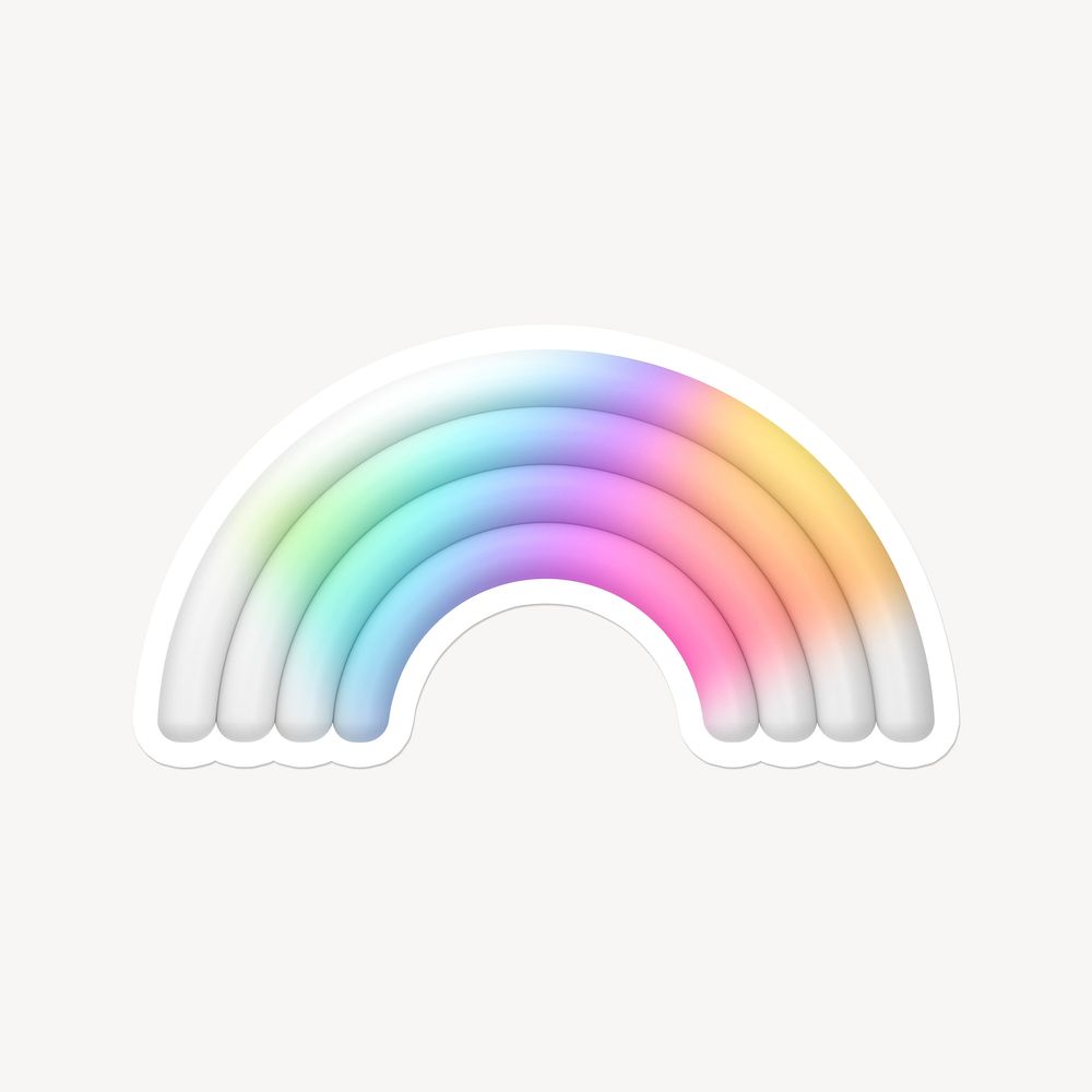Rainbow icon, colorful sticker with white border