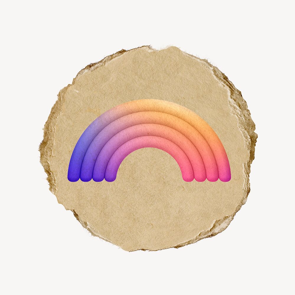 Rainbow icon sticker, ripped paper badge psd