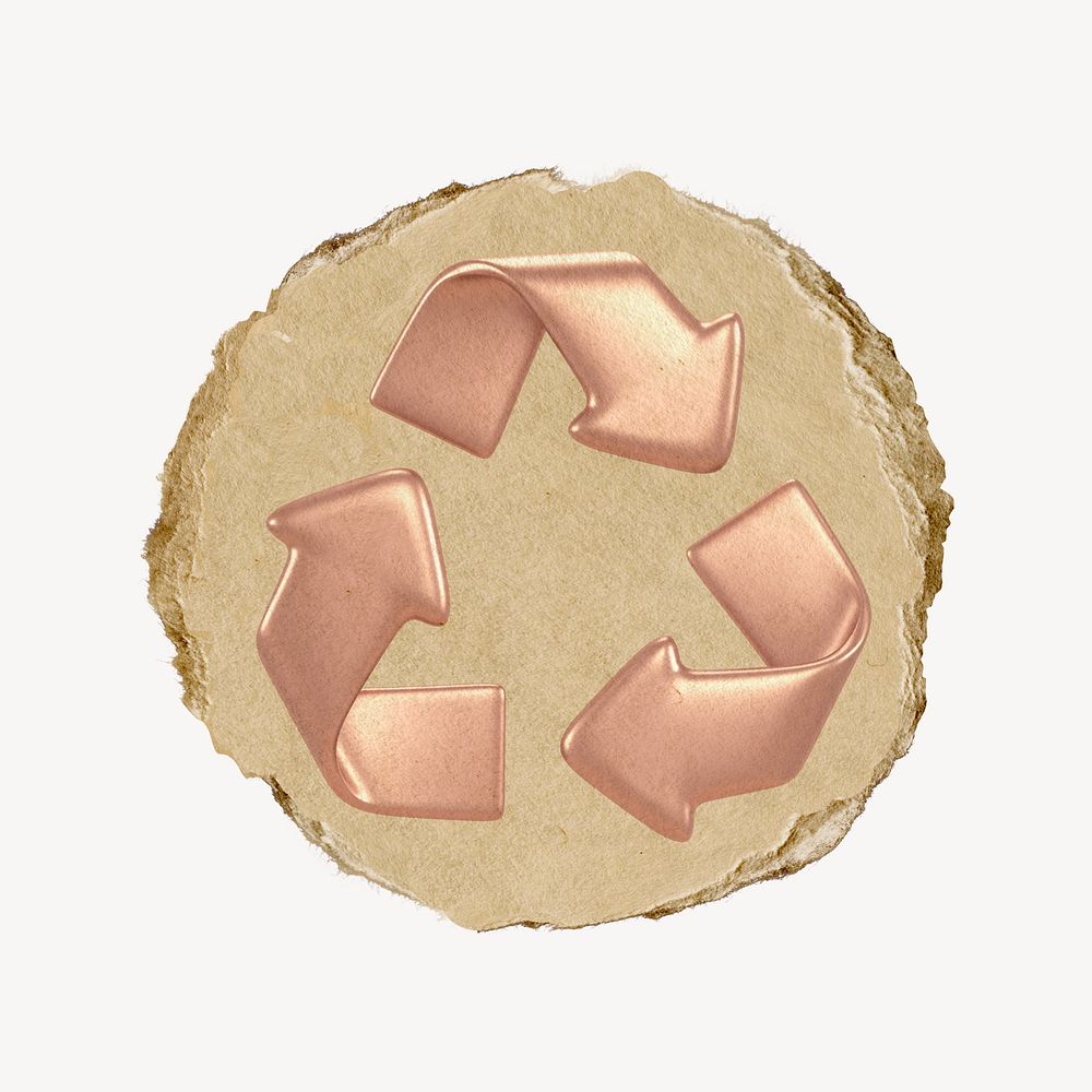 Recycle, environment icon sticker, ripped paper badge psd