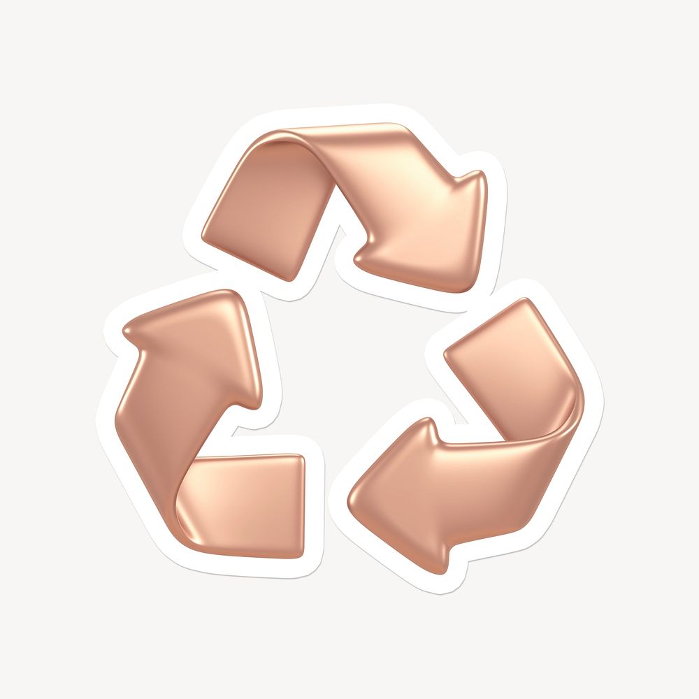Rose gold recycle icon, environment sticker with white border