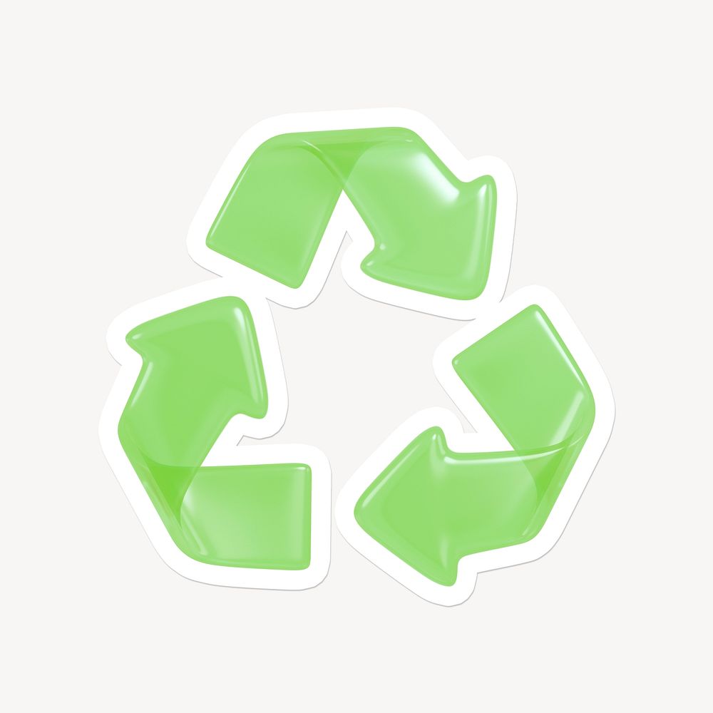 Green recycle, environment icon sticker with white border