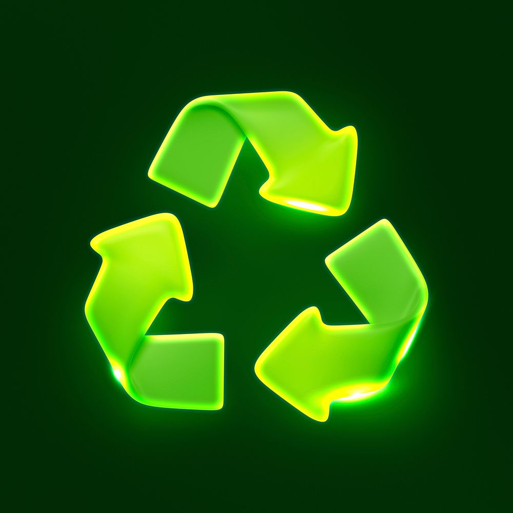 Neon green recycle, environment icon, 3D rendering illustration