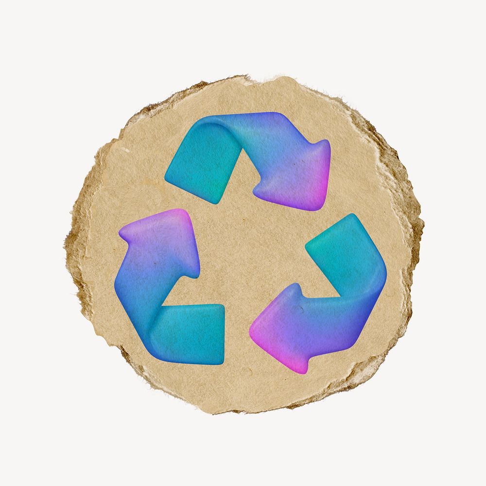 Blue recycle, environment icon sticker, ripped paper badge psd