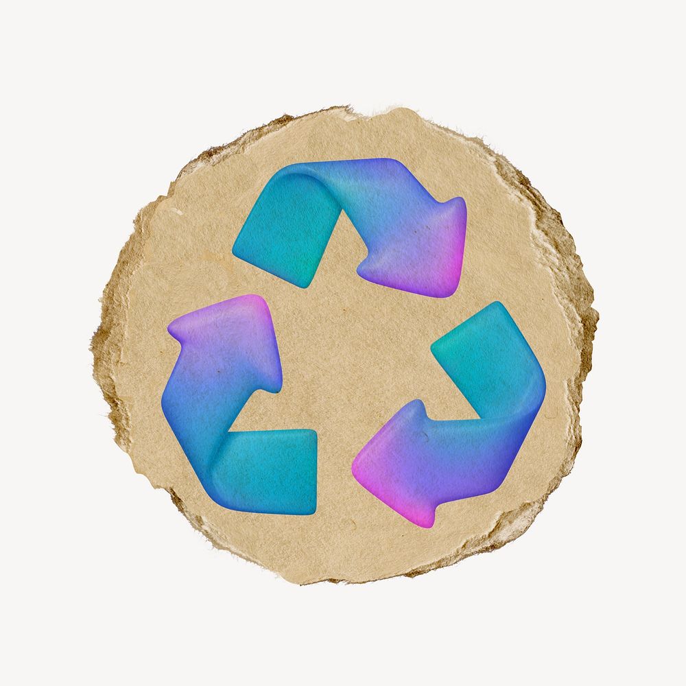 Recycle symbol, environment icon, ripped paper badge