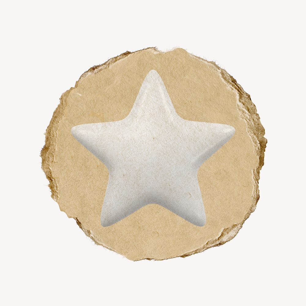 White star, favorite icon sticker, ripped paper badge psd