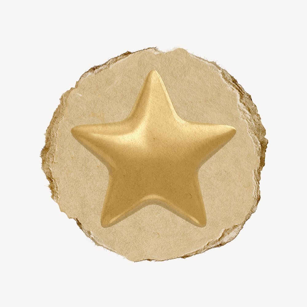 Star, favorite icon sticker, ripped paper badge psd