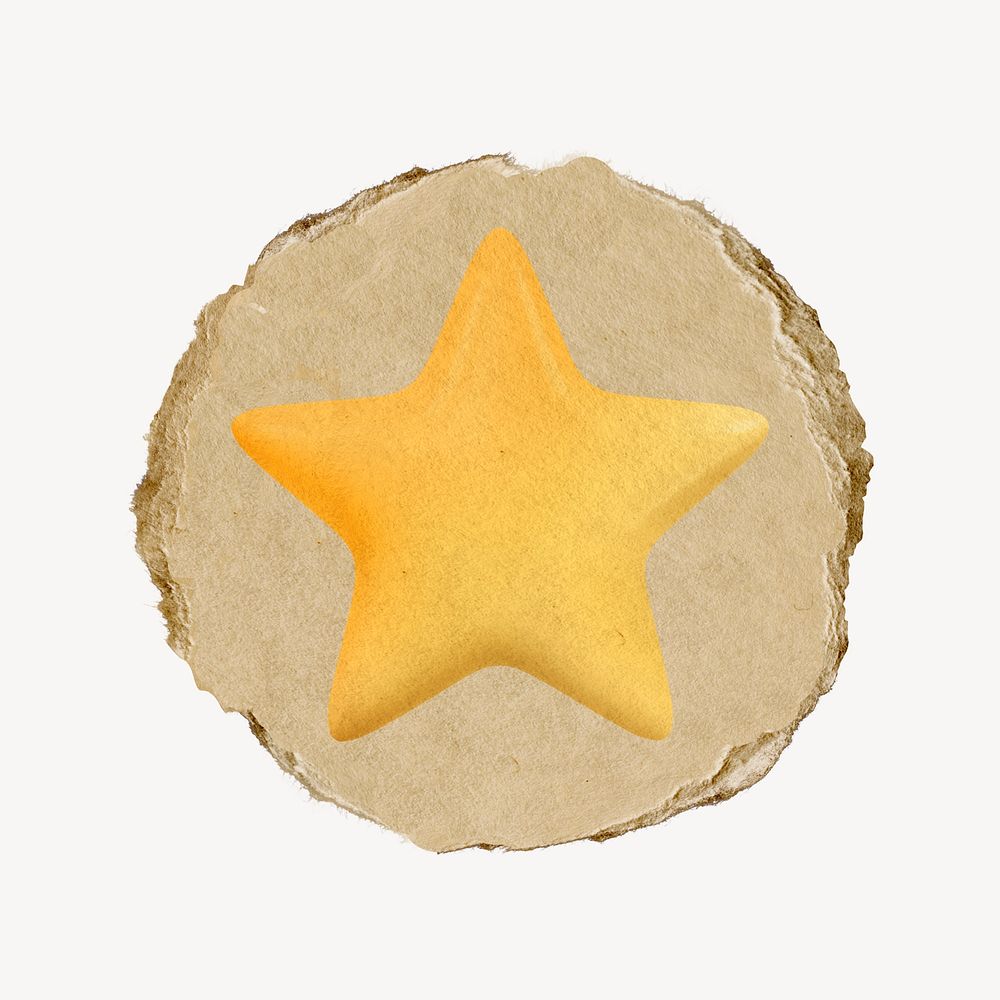 Star, favorite icon sticker, ripped paper badge psd