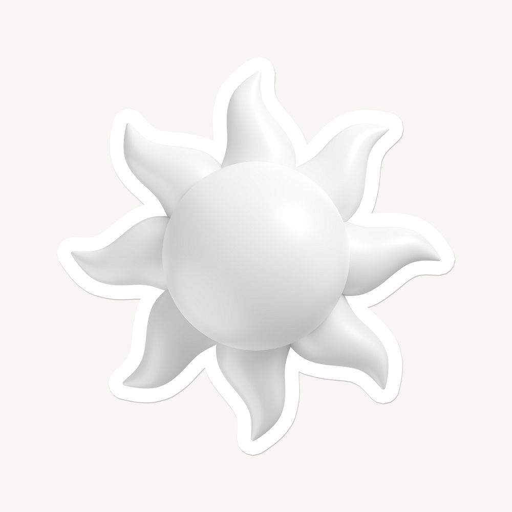 White sun, weather icon sticker with white border