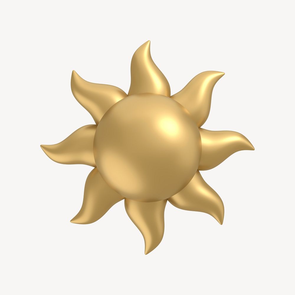 Gold sun, weather 3D icon sticker psd