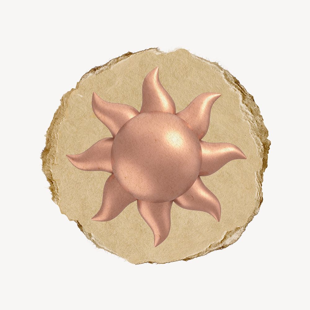Sun, weather icon sticker, ripped paper badge psd
