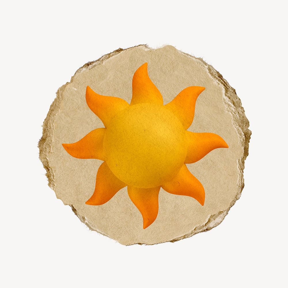 Sun, weather icon, ripped paper badge