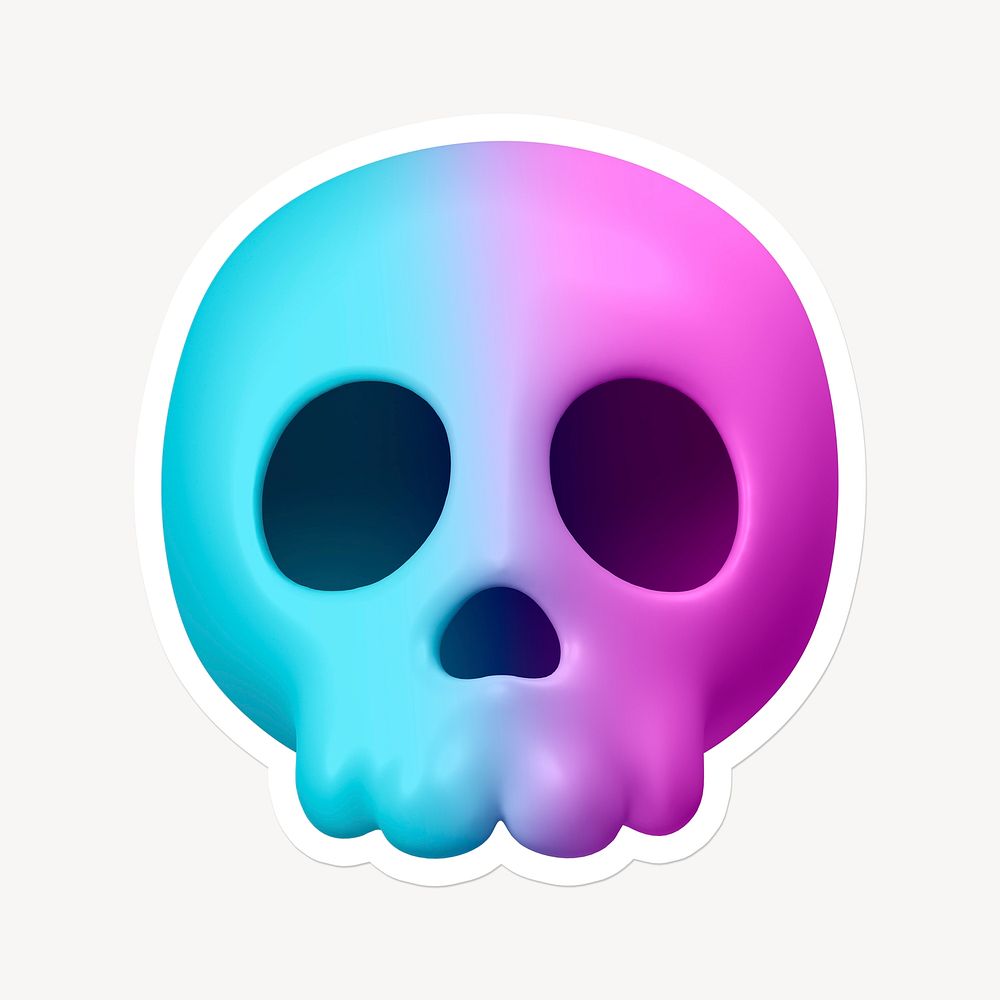 Human skull icon sticker with white border