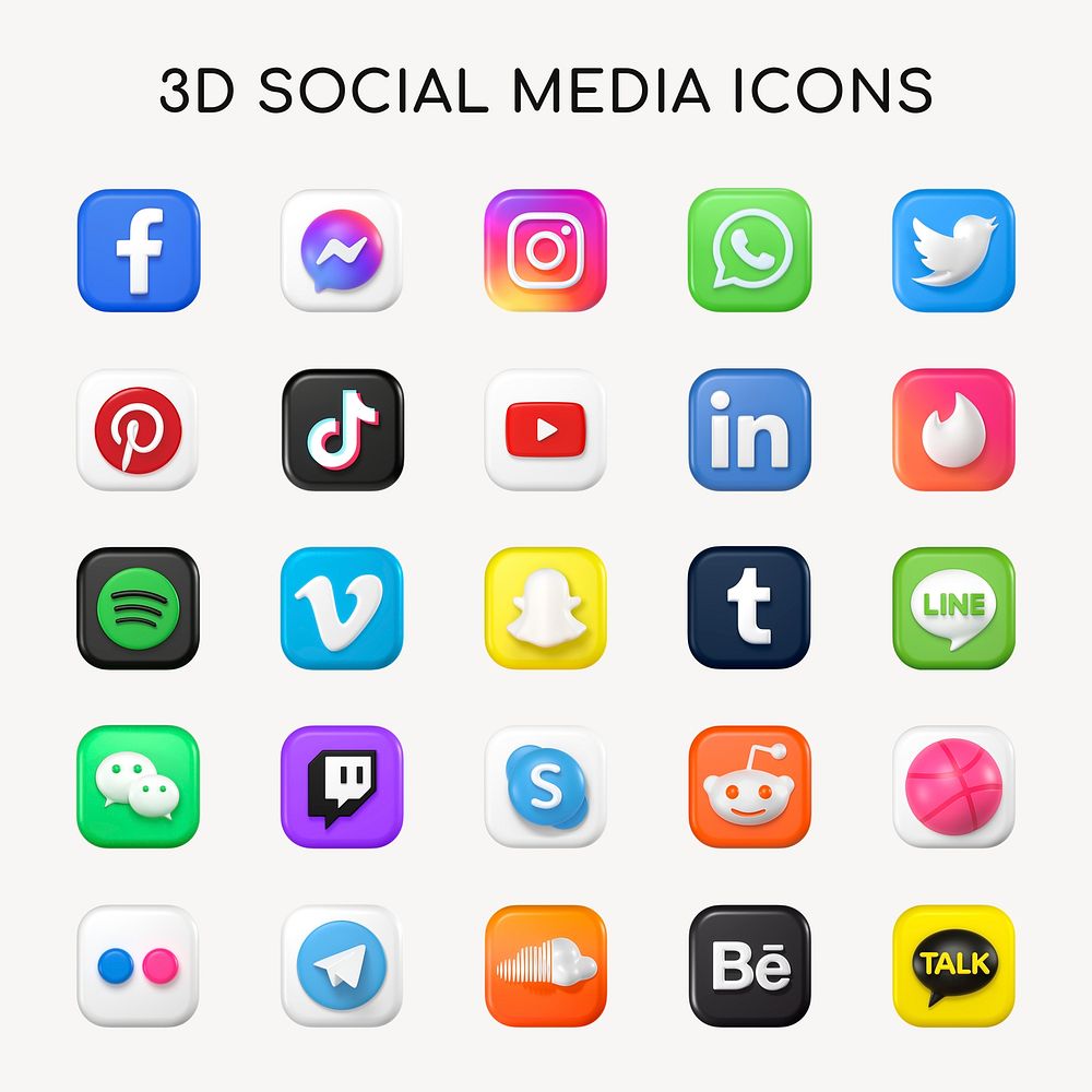 Popular social media icons psd set in 3D design with Facebook, Instagram, Twitter, TikTok, YouTube etc. 25 MAY 2022 -…