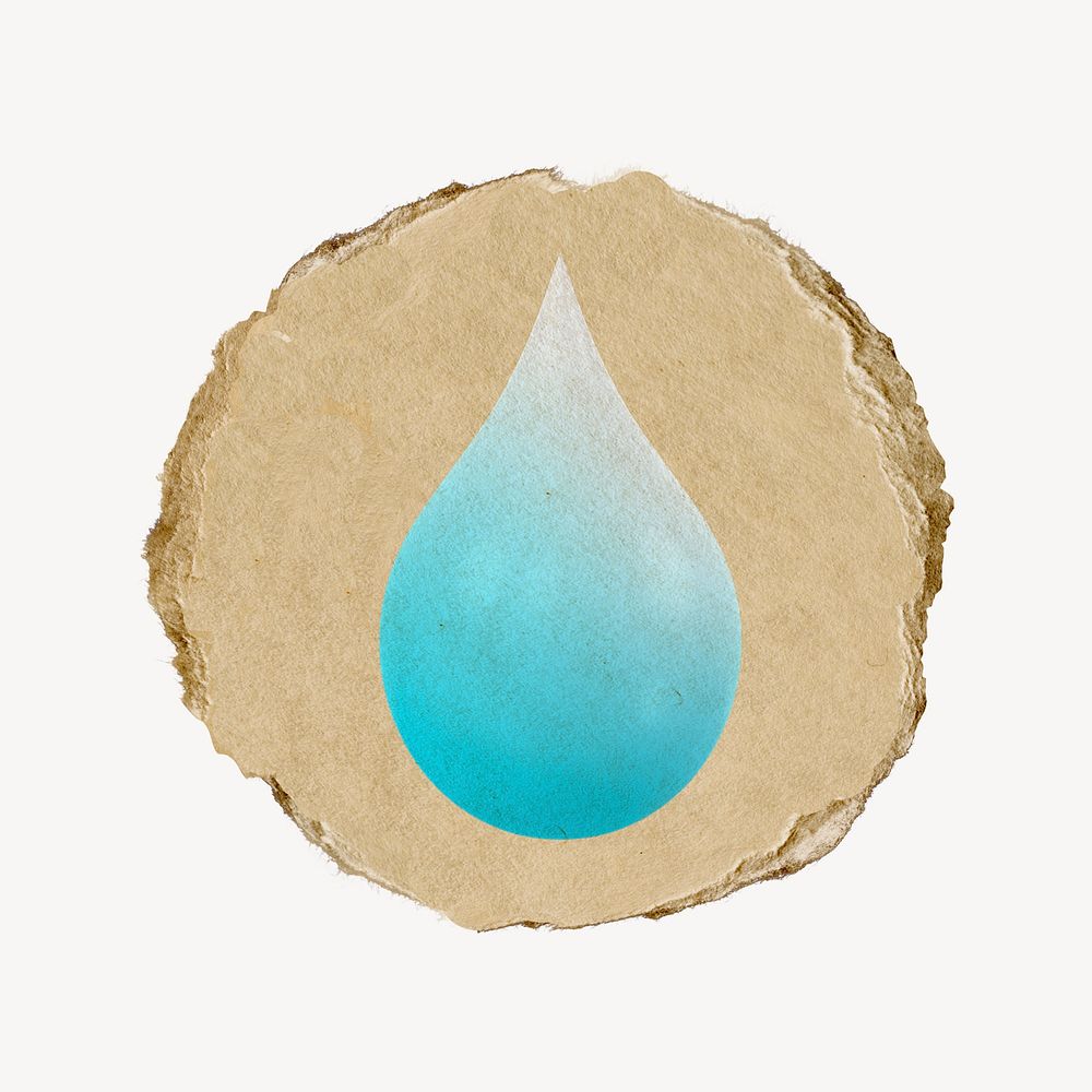 Water drop, environment icon, ripped paper badge