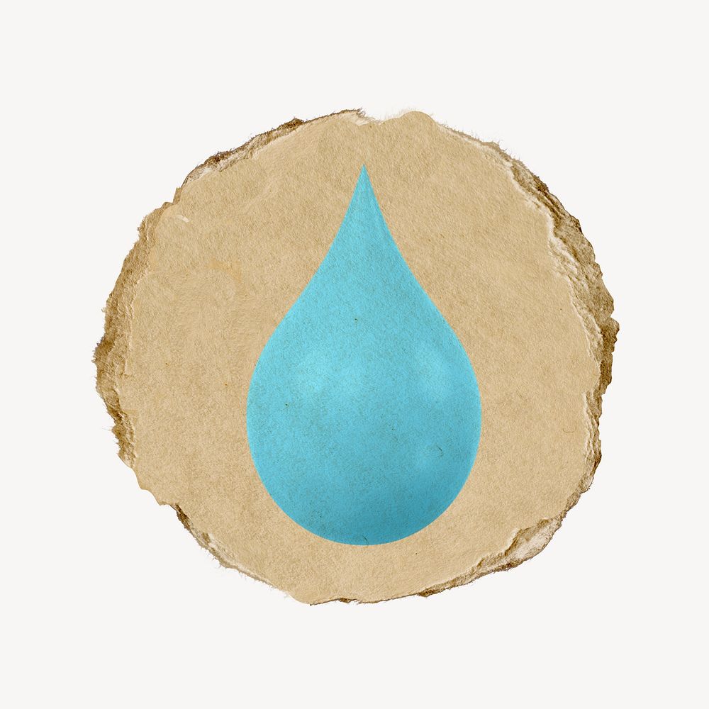 Water drop, environment icon, ripped paper badge