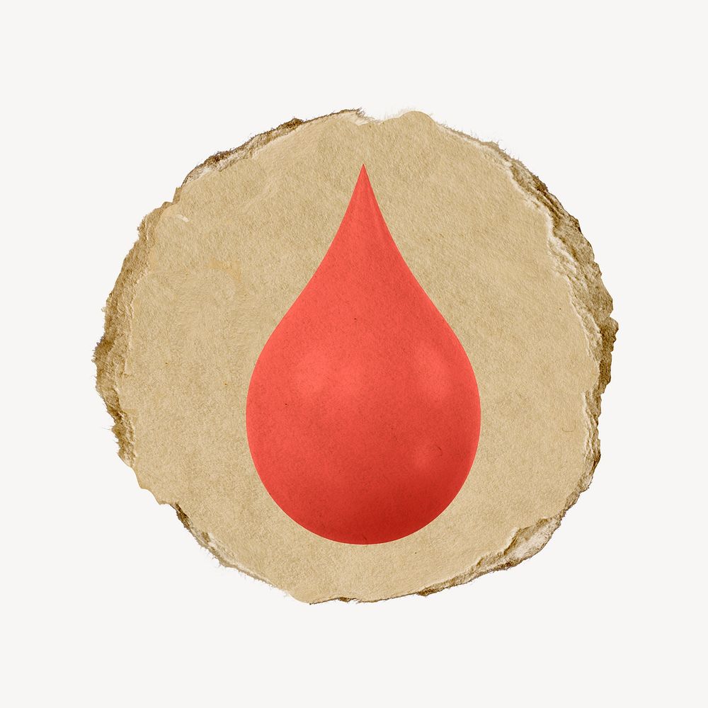 Blood drop, health icon, ripped paper badge
