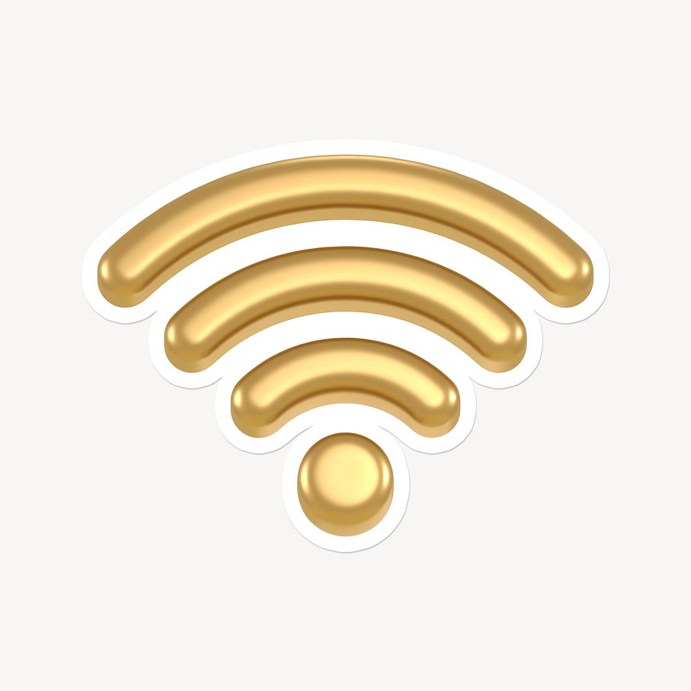 Gold wifi network icon sticker with white border