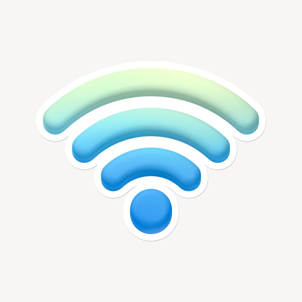 Wifi network icon, gradient sticker with white border