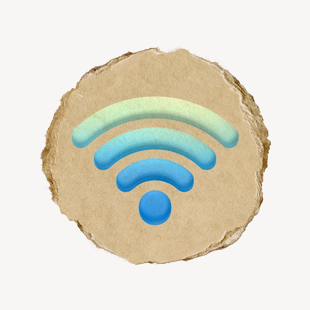Wifi network icon sticker, ripped paper badge psd