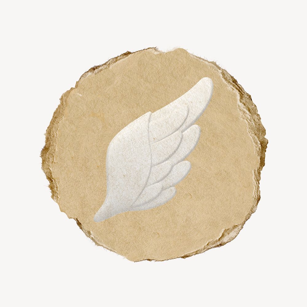 Angel wing icon sticker, ripped paper badge psd