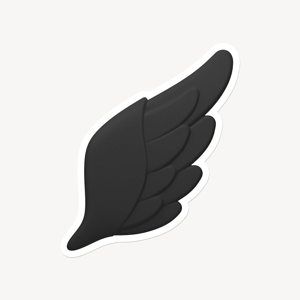 Black angel wing icon sticker with white border