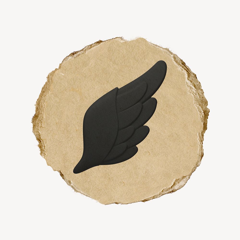 Angel wing icon sticker, ripped paper badge psd