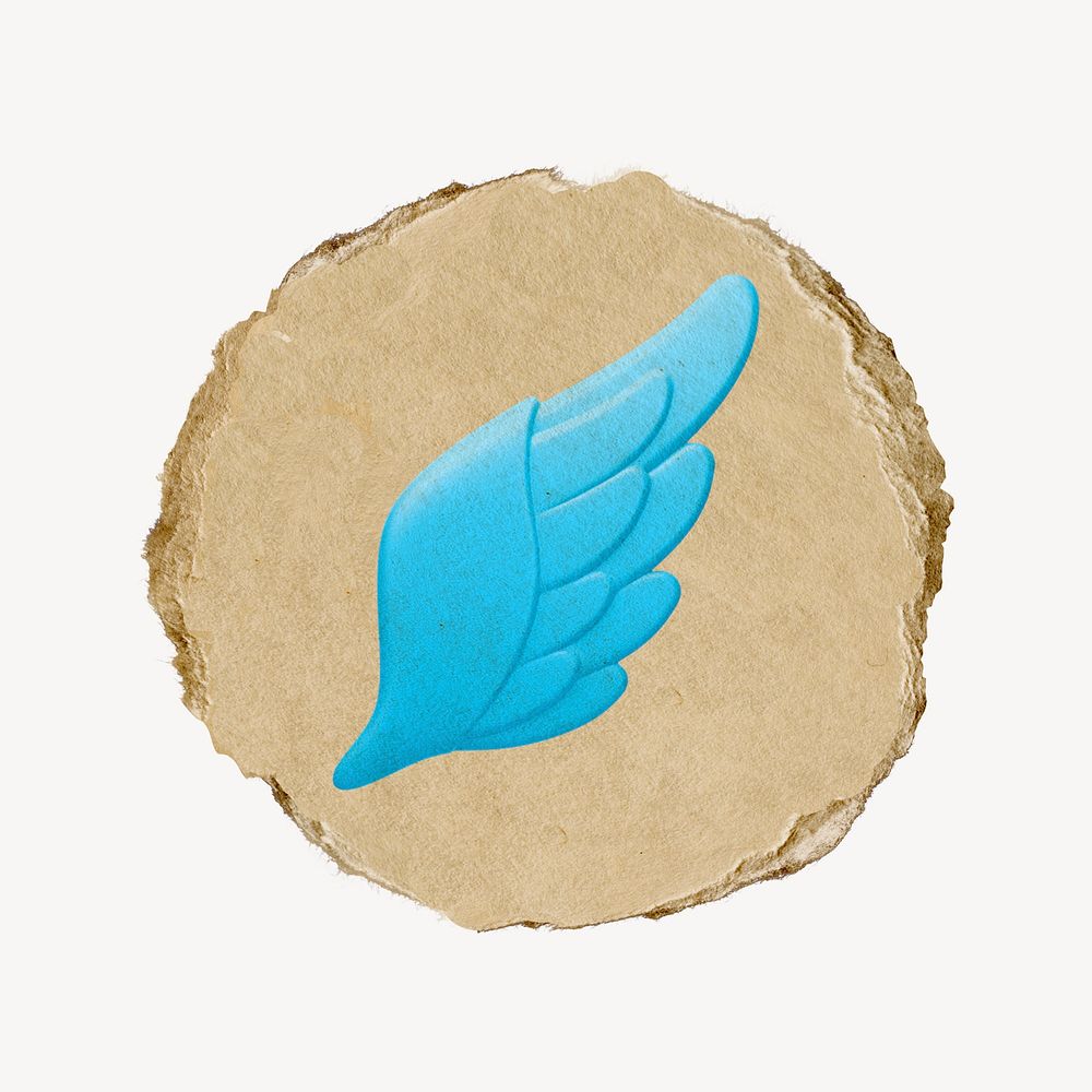 Blue angel wing icon, ripped paper badge