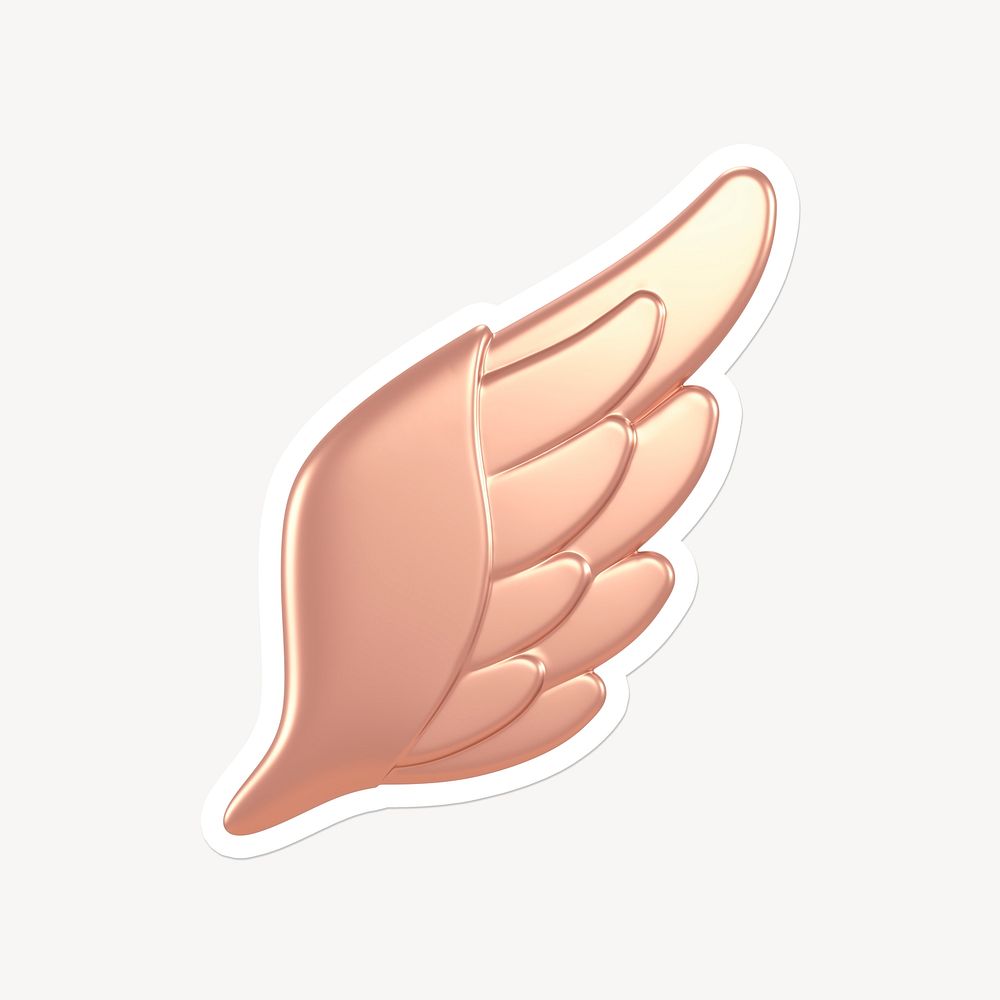 Angel wing icon, rose gold sticker with white border